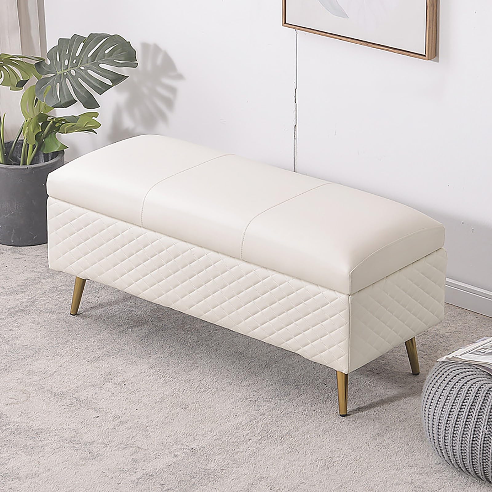 Pouf de rangement avec éponge haute résilience et assise multifonction