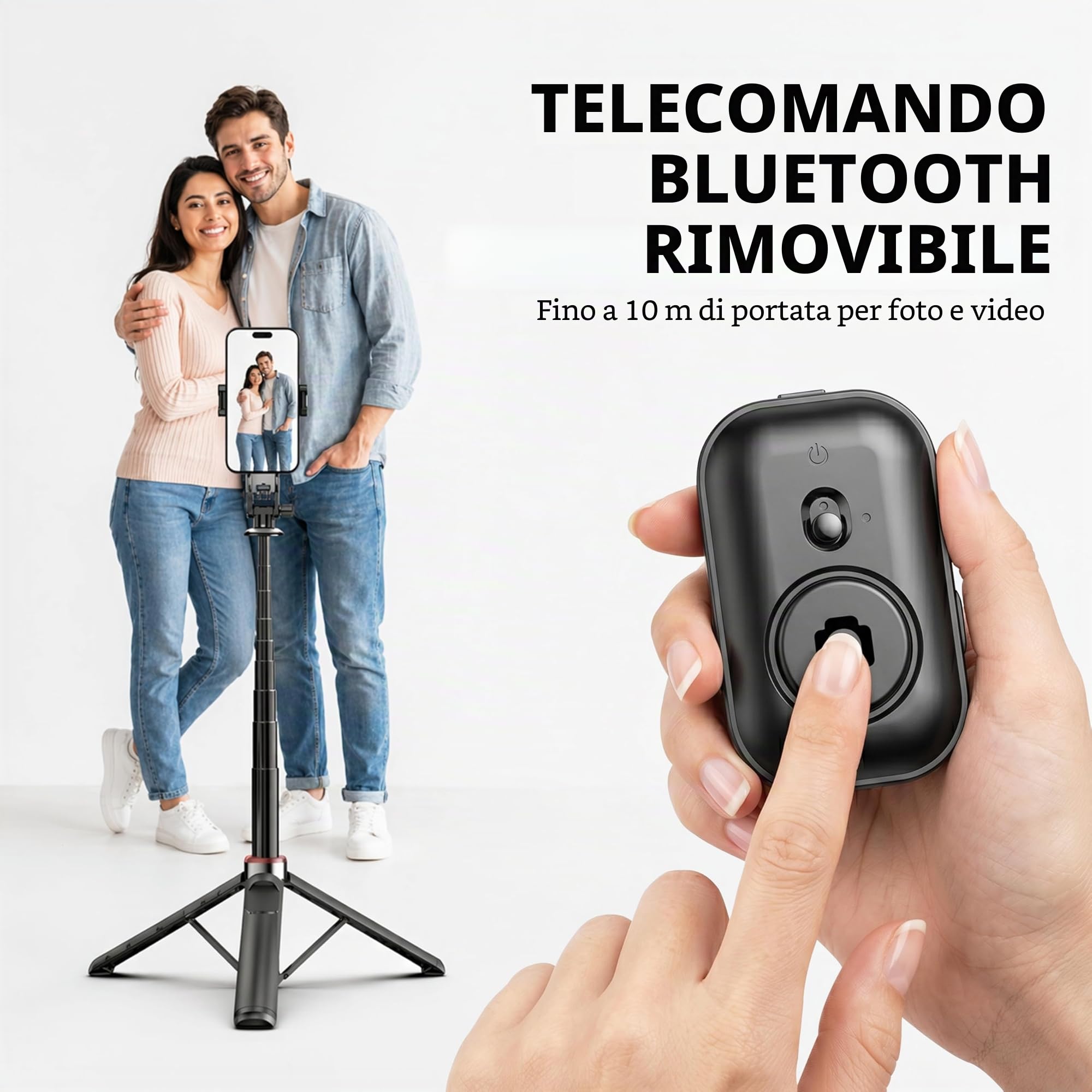 AMAYO - Bastone Selfie 2 in 1 per MagSafe iPhone – Doppio supporto (magnetico e clip) con telecomando Bluetooth, treppiede estensibile per viaggi, vlog, selfie e foto (Nero)