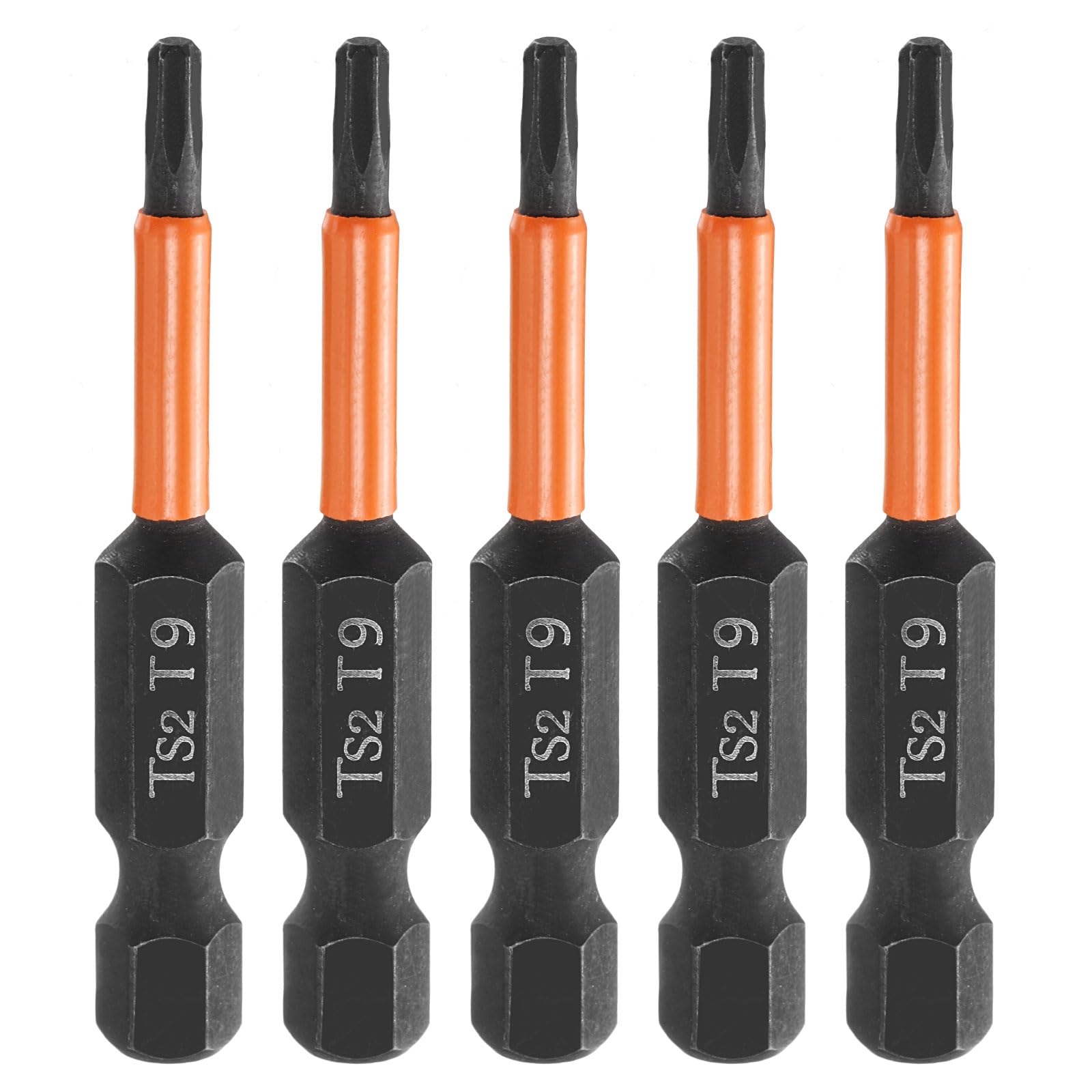 HARFINGTON 5pcs T9 Torx Head Screwdriver Bit 2" (50mm) Long 1/4" Hex Shank Magnetic No Hole Tamper Proof 6 Point Star Screw Driver Drill Bits