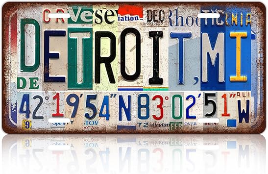 Vintage City Wall Decor Detroit,Mi License Plate | Metal Sign Tin Signs