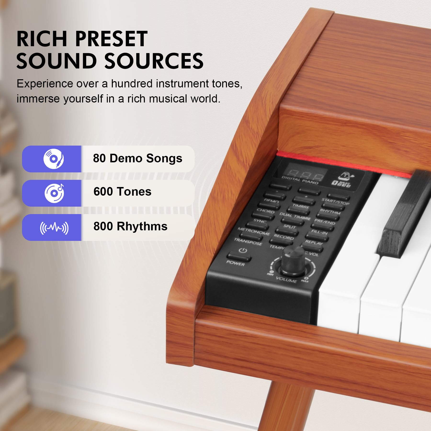 UISCOM - Teclado digital para piano de 88 teclas semiponderado para principiantes, piano eléctrico de tamaño completo con soporte, pedal triple, adaptador, soporte de partitura, auriculares,