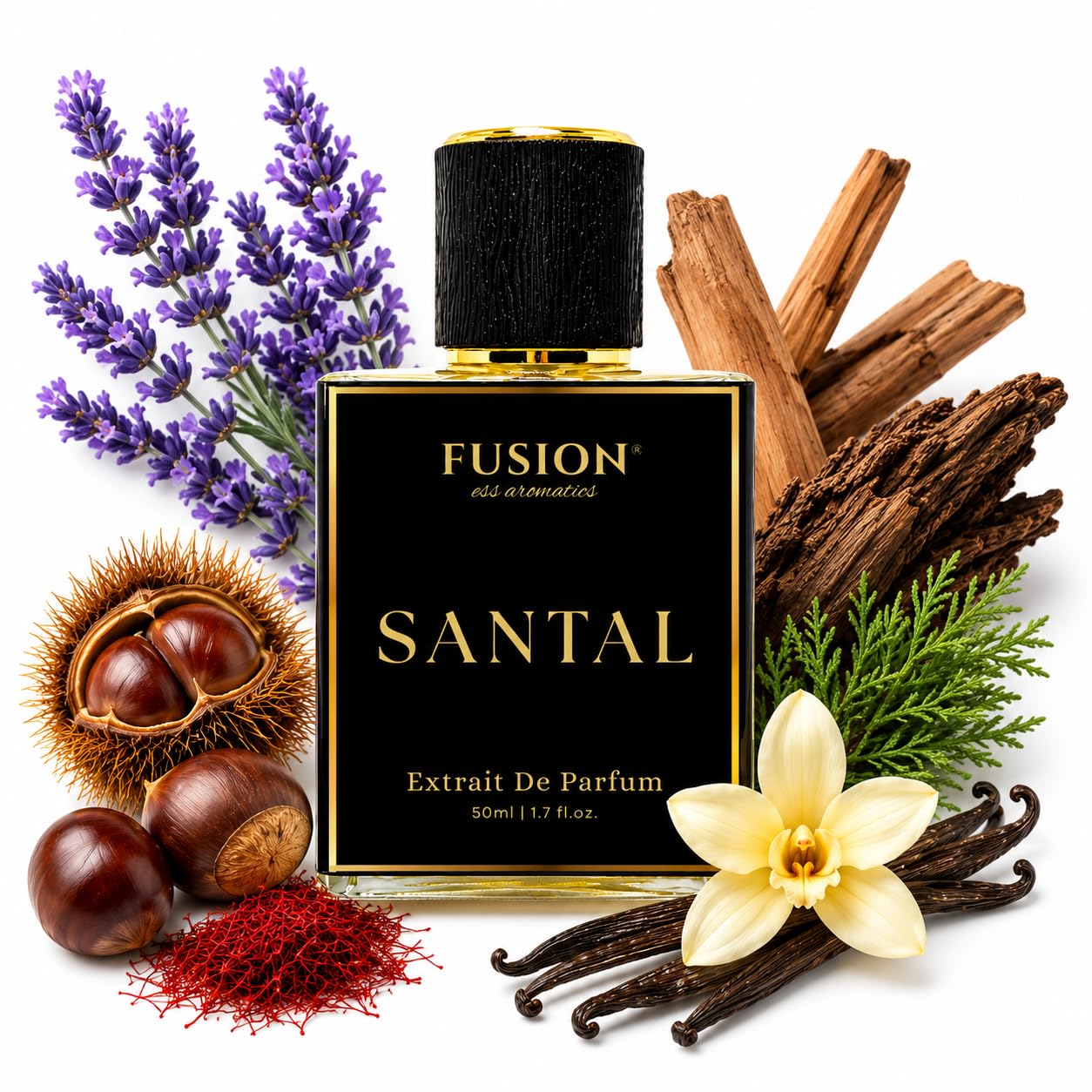 Fusion Essence SANTAL Extrait De Parfum for Men & Women, 50ml Long Lasting Woody Luxury Perfume | Saffron, Lavender, Chestnut, Sandalwood, Vanilla & Cedarwood Notes-image-48