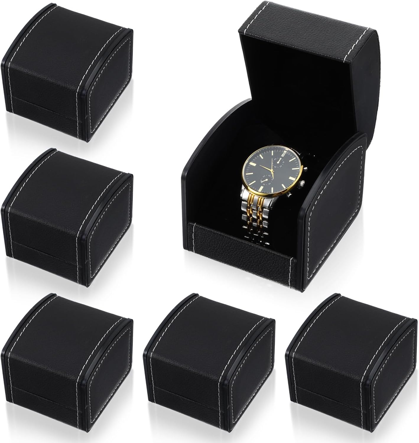 6 Packs Single Grid Watch Box with Pillow, PU Leather...