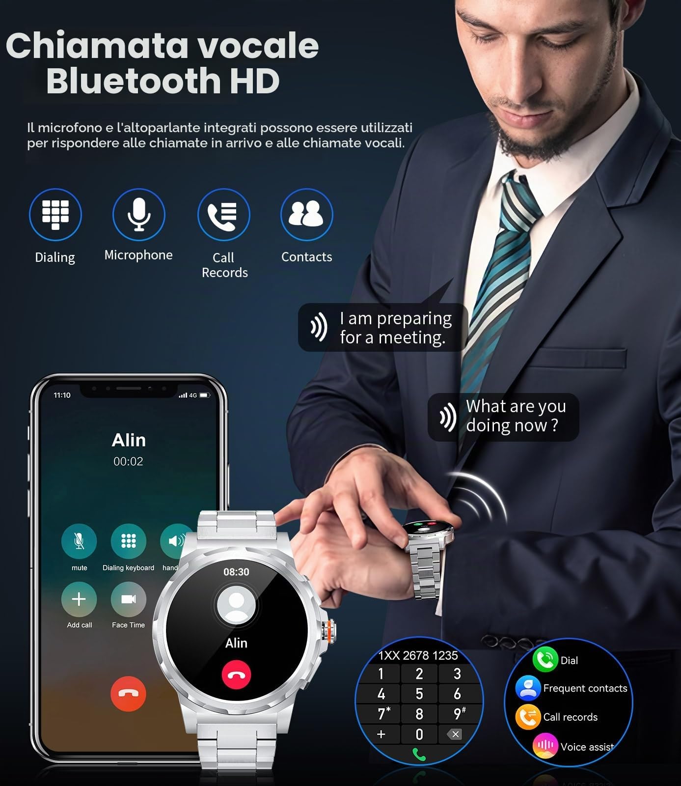Militare Smartwatch Uomo, 1,43" Display AMOLED con Chiamate Bluetooth, 3 Cinturini, Impermeabile IP68, Monitoraggio della Frequenza Cardiaca/Sonno, 120+ Modalità Sportive Android e iOS, Argento