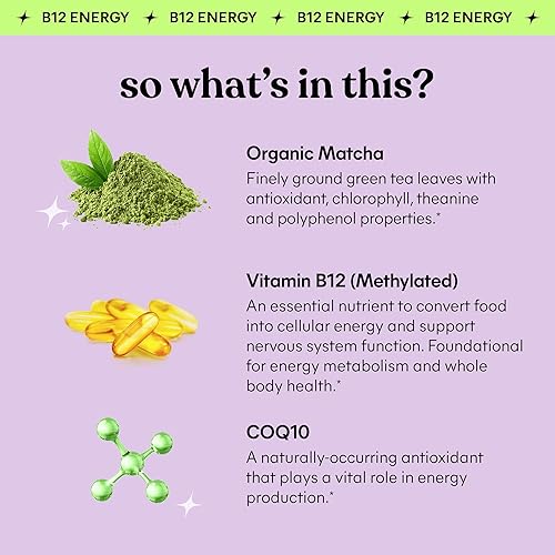 Miniatura 3 de Lemme Matcha Superfood - Gomitas energéticas con té verde matcha orgánico, vitamina B12 y antioxidante CoQ10 para apoyar la energía celular, el