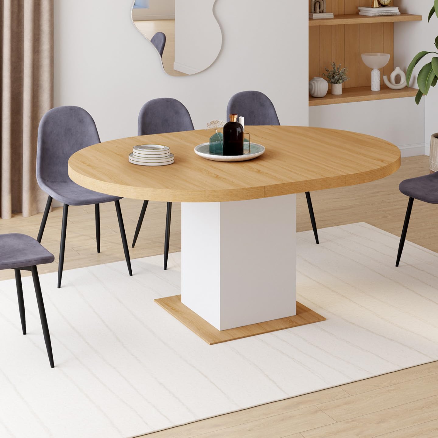 IDMarket - Table à Manger Extensible Ronde Eden 4-8 Personnes Bois et Blanc 120-160 cm
