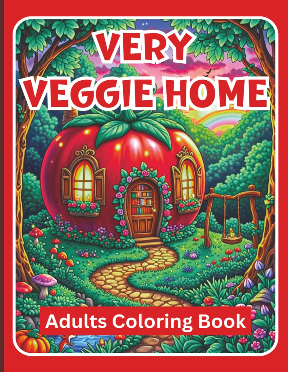This Coloring book Title is "A very veggie home" Stress relieving artwork. Relaxation and creative flow. Improve your emotional resilience. Great gift idea for kids, teens, adults, all ages.