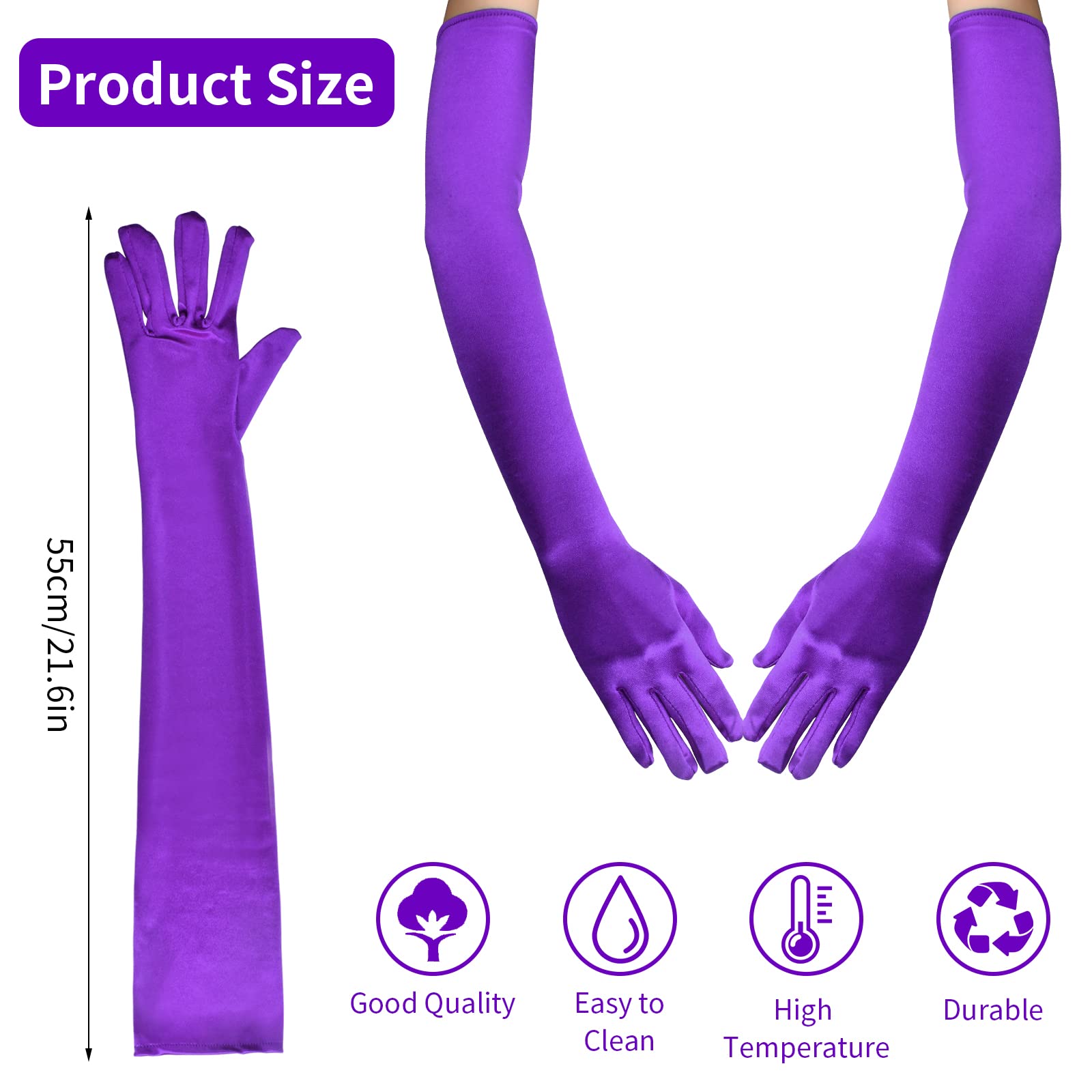 PTJJXA 55 CM Long Fancy Dress Gloves, 7 Colors Satin Elbow Mittens - Image 2