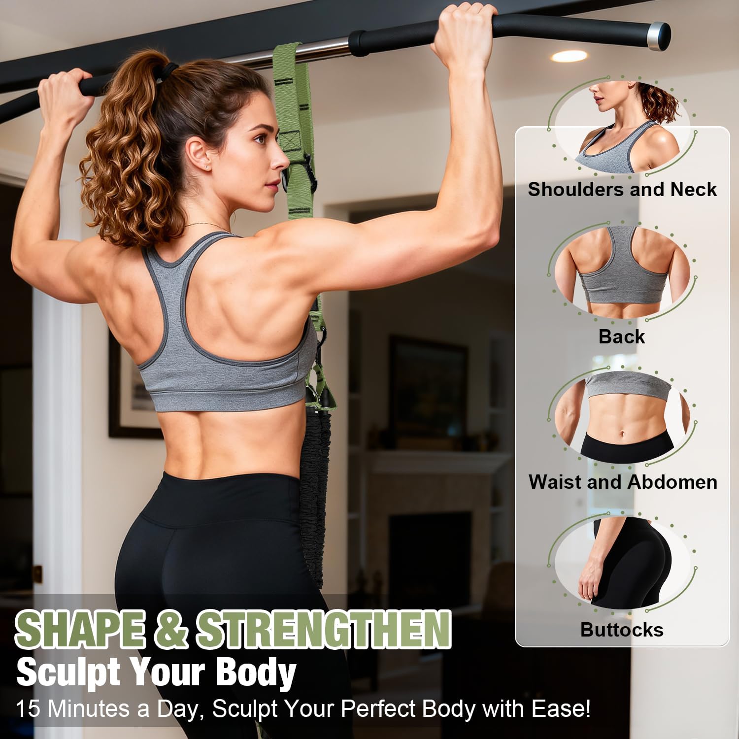 Pull Up Assistance Bands for Women, Heavy Duty Resistance Bands with Handles, Exercise Band with Door Anchor, Workout Band Set for Pull Up Bar, Full Body Sculpting,Muscle Training, Recovery, Home Gym