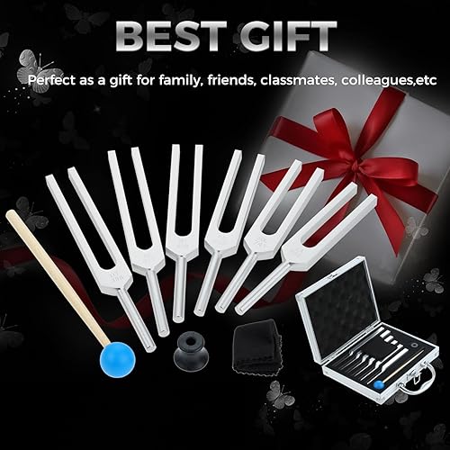 Miniatura 6 de Juego de 6 diapasones (UT 396 Hz, RE 417 Hz, MI 528 Hz, SOL 639 HZ, FA 741 HZ, LA 852 HZ) para sonido, instrumento musical, con martillo de madera y