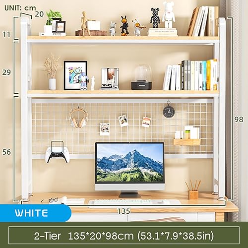 Miniatura 2 de MiaJJooLi Estantería de escritorio de madera de 2 niveles para escritorio de computadora, organizador de computadora de escritorio, estantería de