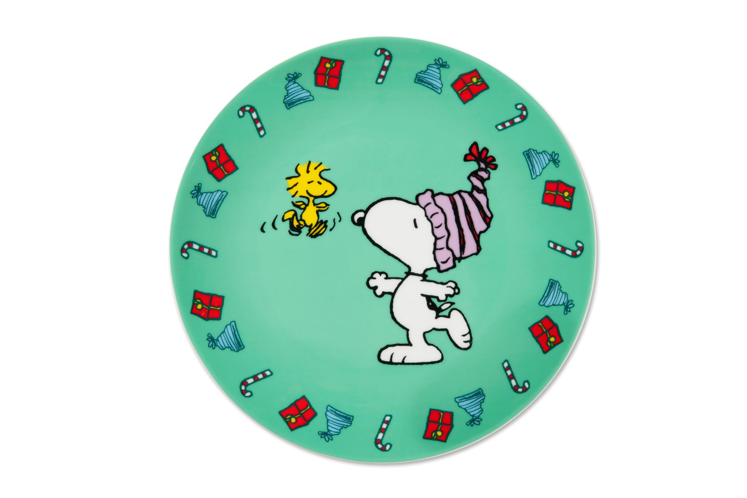 Excelsa Peanuts Shiny & Bright Lot de 6 assiettes à dessert, porcelaine, vert et blanc, 20,5 cm, set de Noël avec Snoopy, pour gâteaux et petit-déjeuner