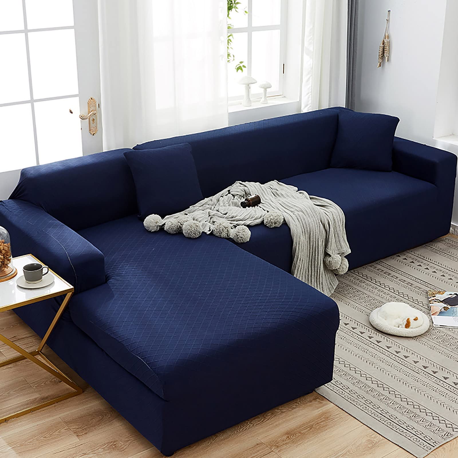 Housse de canapé pour canapé en forme de L ajustable et anti-tache