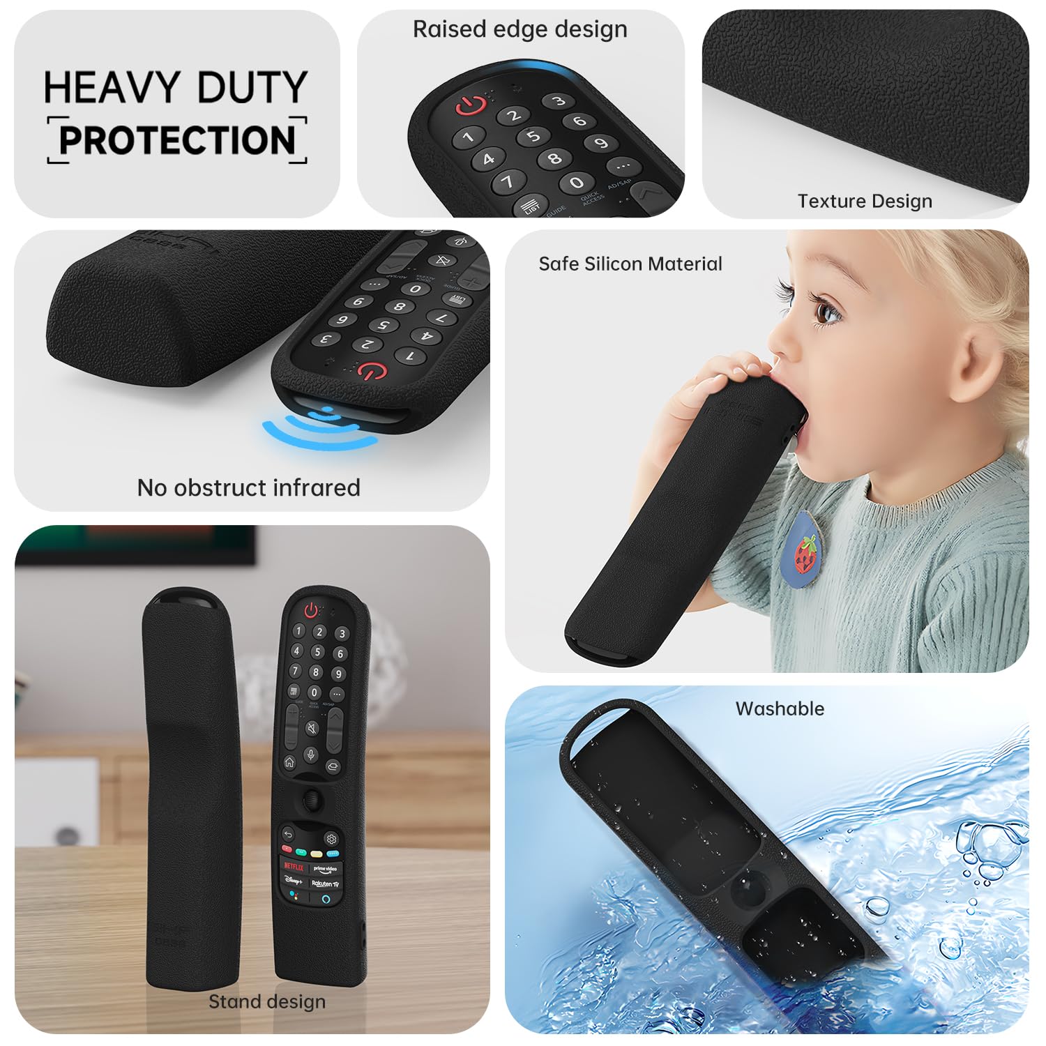 Custodia in Silicone Compatibile con LG Telecomando MR25GB MR24GN MR24GA MR23GN MR23GA MR22GN MR22GA MR21GA MR21GC,Cover per Telecomando LG,Guscio per TV 2025/2024/2023/2022/2021 (Nero)