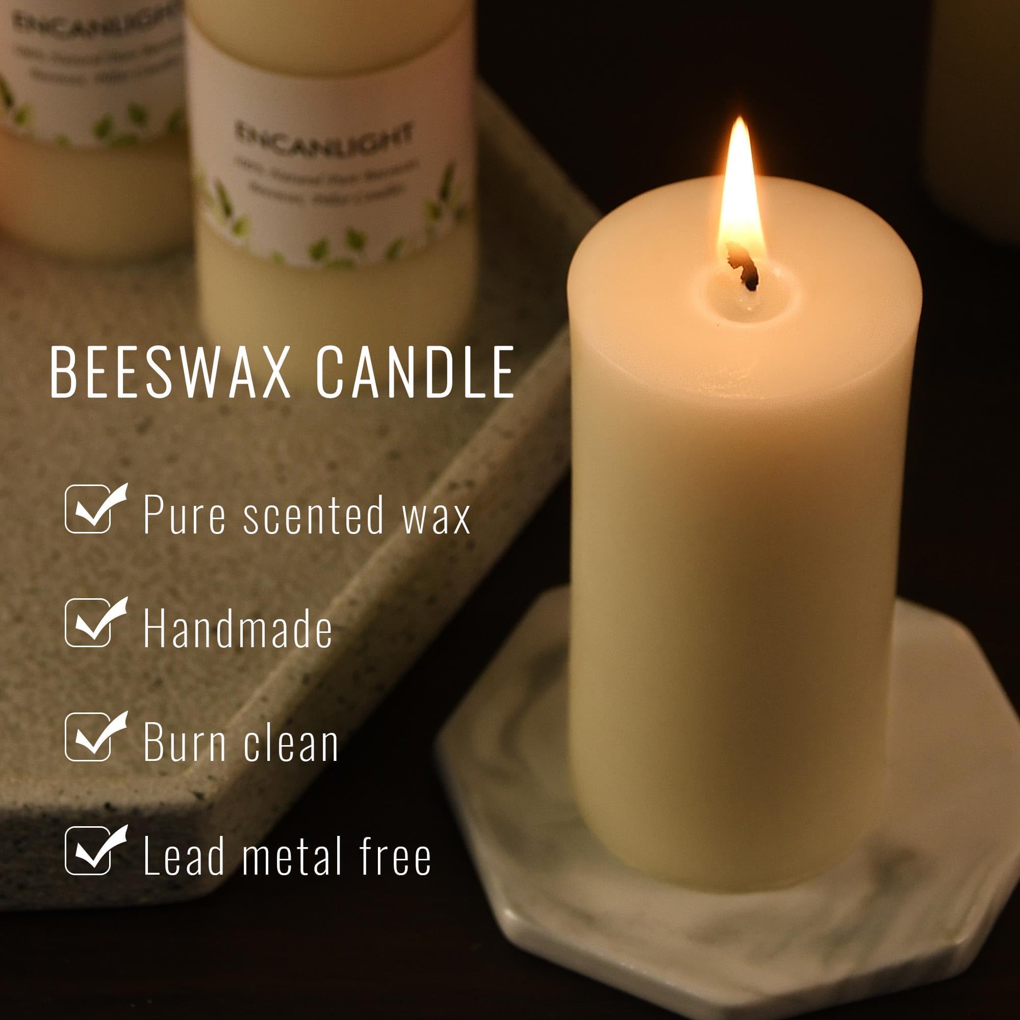 Velas de cera de abeja, velas de cera de abeja natural de 2 x 4 pulgadas, paquete de 4, velas grandes sin perfume, sin humo y sin goteo, 35-40 horas de tiempo de combustión para decoración del hogar