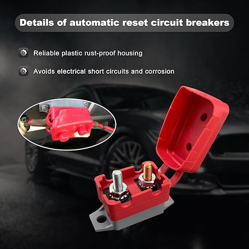 Miniatura 3 de Disyuntor de reinicio automático de 2 piezas de CC de 12 V-24 V, interruptor de reinicio automotriz con perno de tapa, interruptor de parada corta