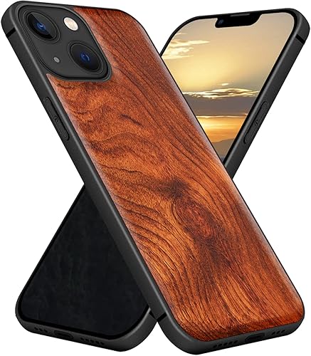 Miniatura 9 de Carveit Funda magnética de madera para iPhone 13 Pro Max madera natural y TPU suave negro a prueba de golpes, funda de madera única y elegante