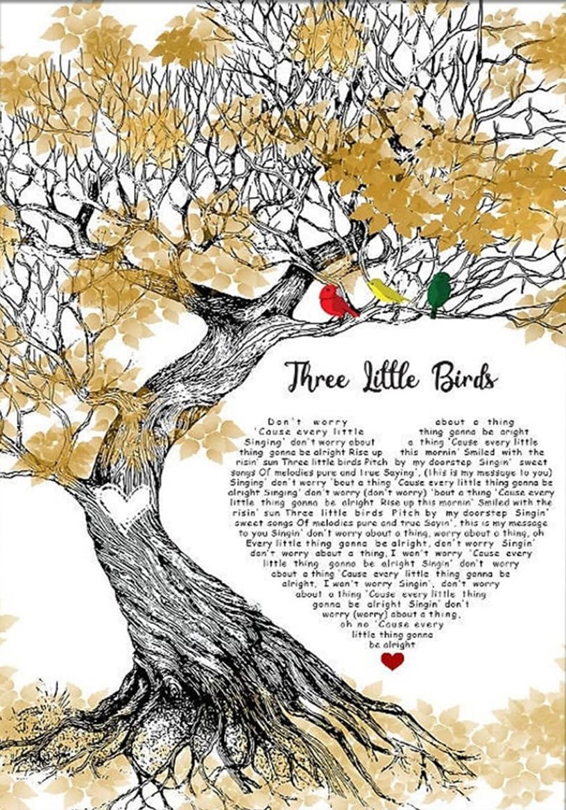 kisoyo Vintage Metal Tin Sign Three Little Birds Lyrics Poster, Lyrics Print, Song Lyrics Poster, Lyrics Wall Art, Wall Decor 12x16 Inch