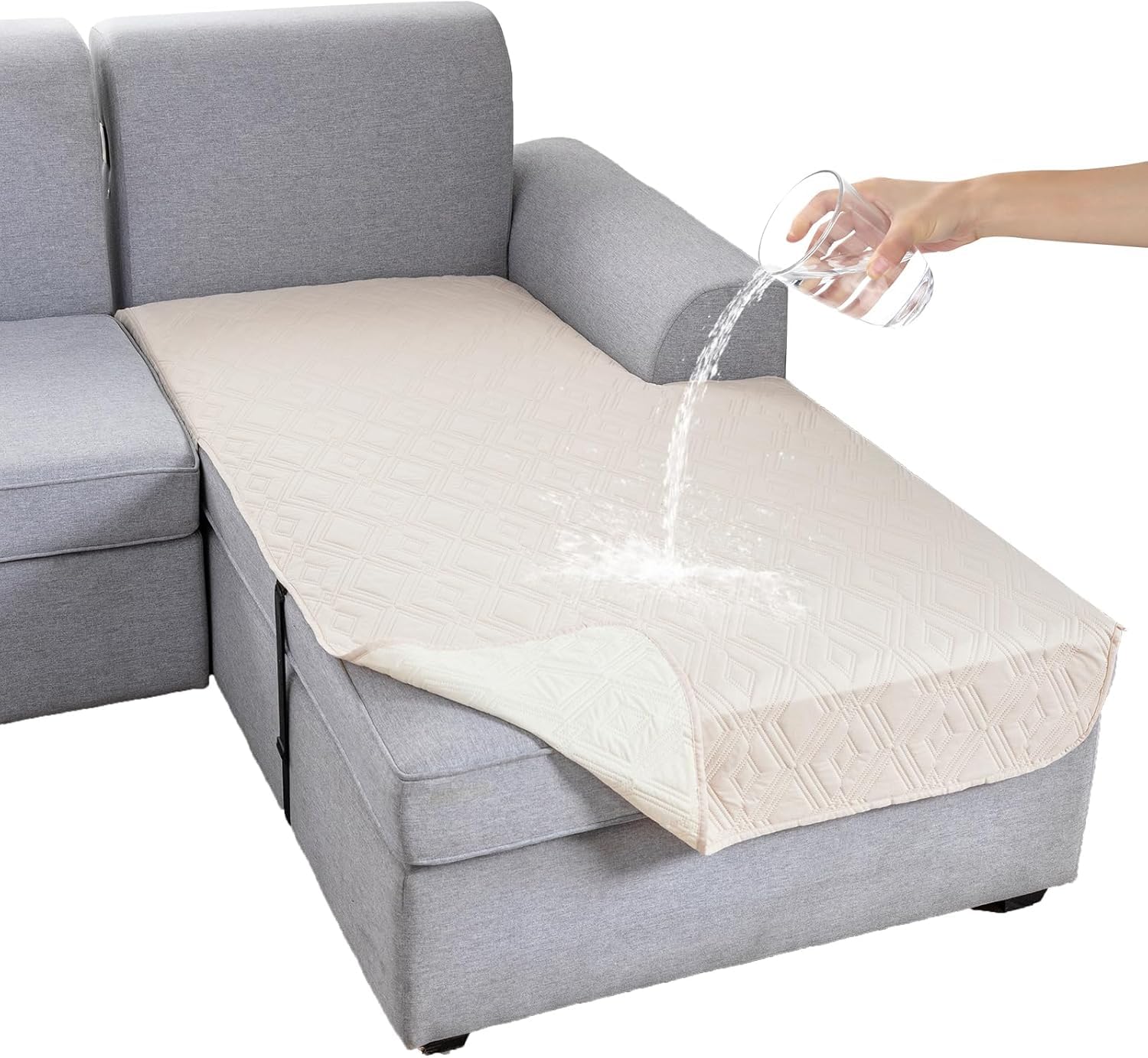 FASCINATDECO Waterproof Corner Sofa Covers for L Shaped Chaise Lounge Right, Non Slip Sectional Couch Cover, Chaise Longue Sofa Slipcovers for Dogs Pets, 1 Piece (Beige, Right Chaise Cover)