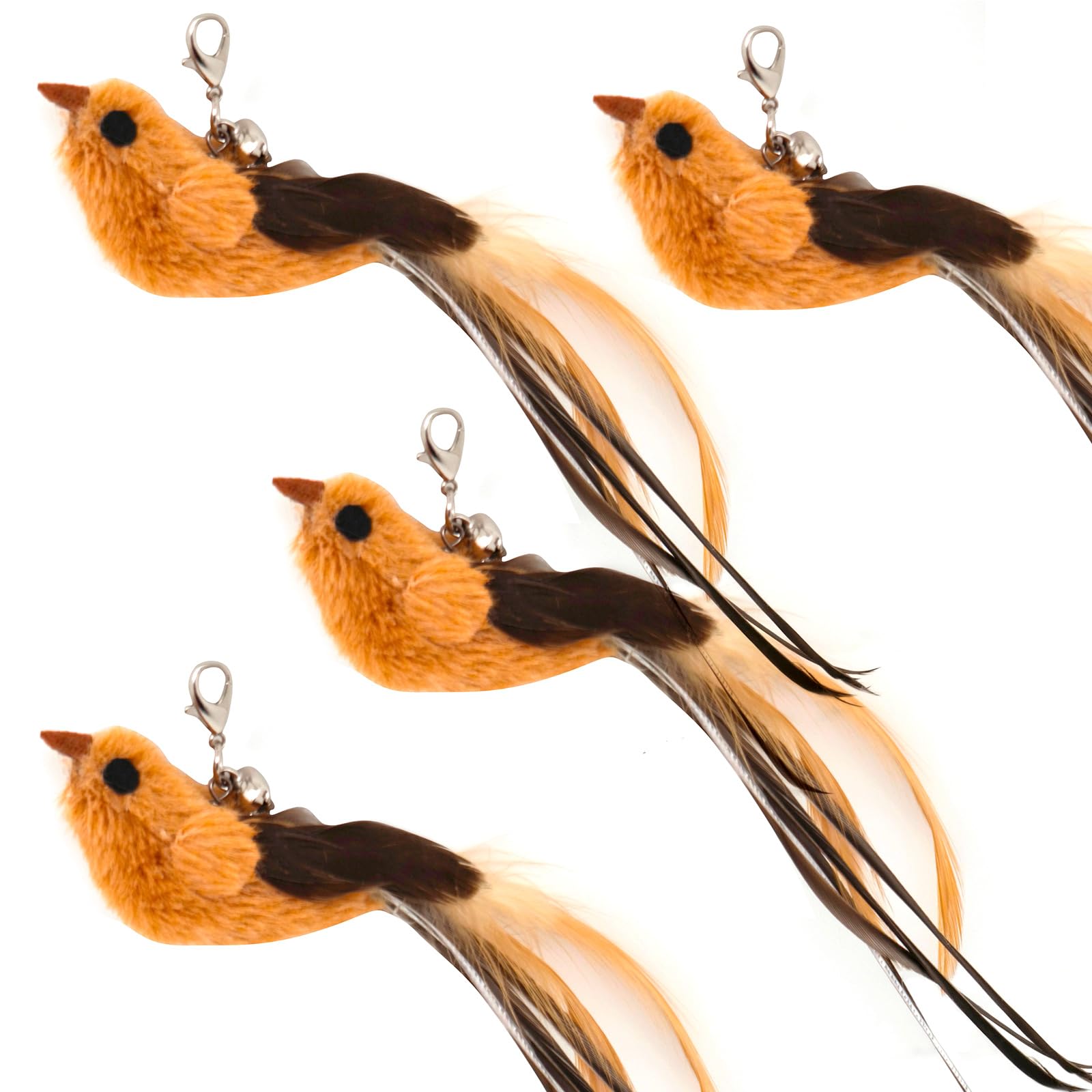 miwoowim 4 Bird Cat Wand Toy Refill for Indoor Cats, Interactive Birds Simulation Set,Door Hanging Feather Cat Toys String Wand Replacement Attachments