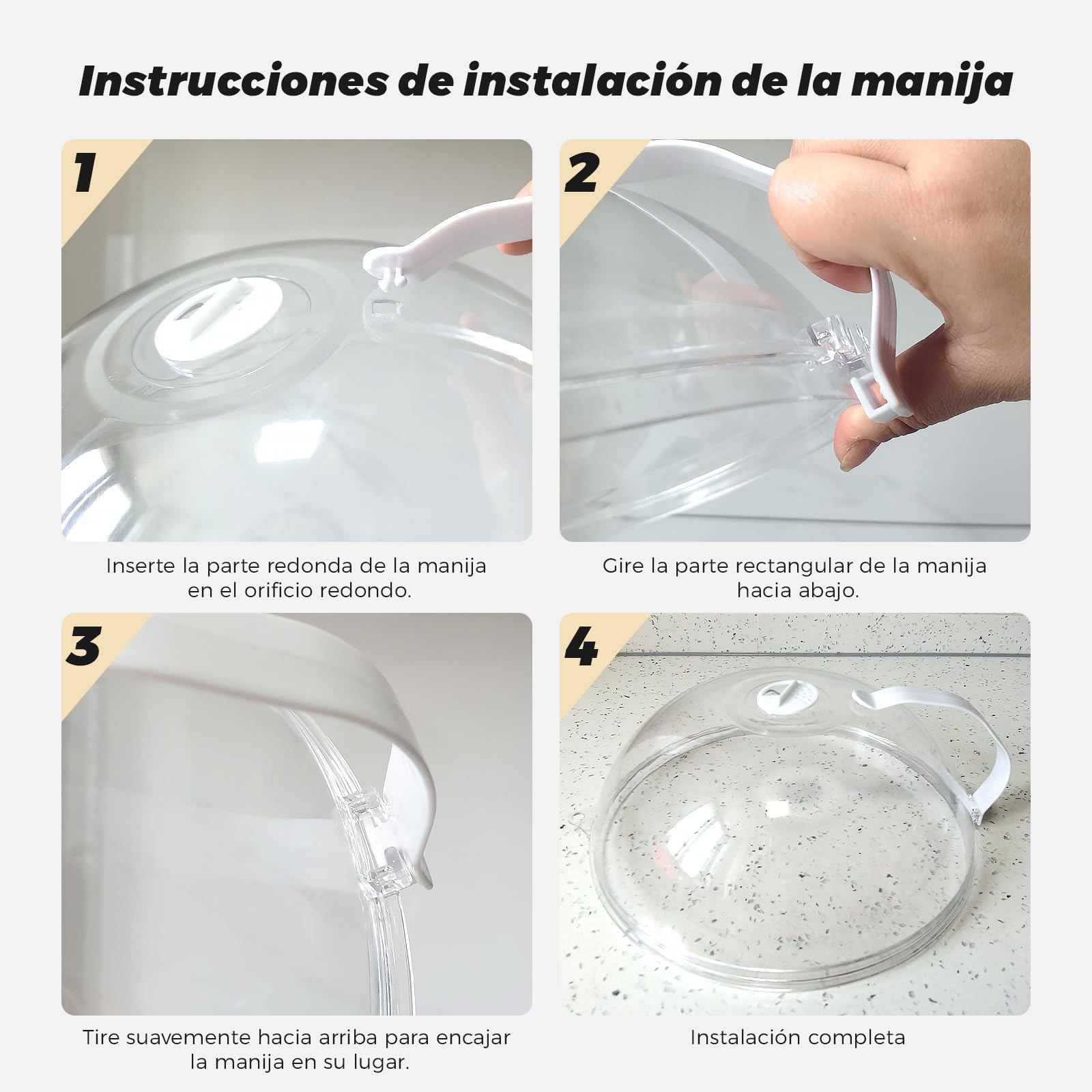 Cubierta para microondas, sin BPA, cubierta para microondas con asa, resistente al calor hasta 200 °C, protección contra salpicaduras para microondas, fácil limpieza
