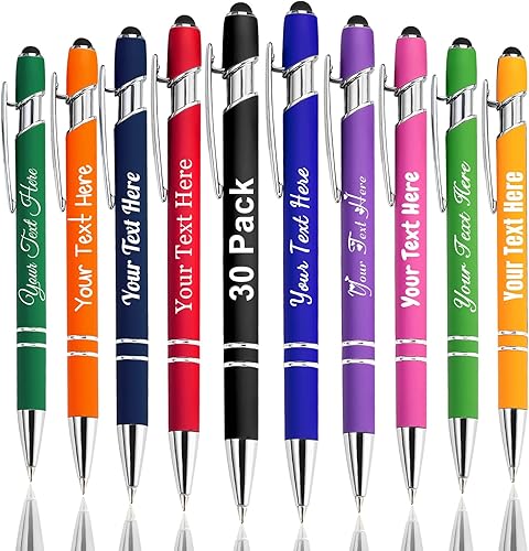 Miniatura 90 de Hasta 300 bolígrafos personalizados a granel con nombre personalizado con grabado gratis, puntas de lápiz capacitivo grabado, bolígrafo para Púrpura