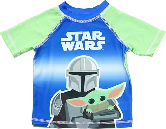 Dreamwave Star Wars Boys 2 Piece Rash Guard Swim Trunks Set, Green/Blue, 3T