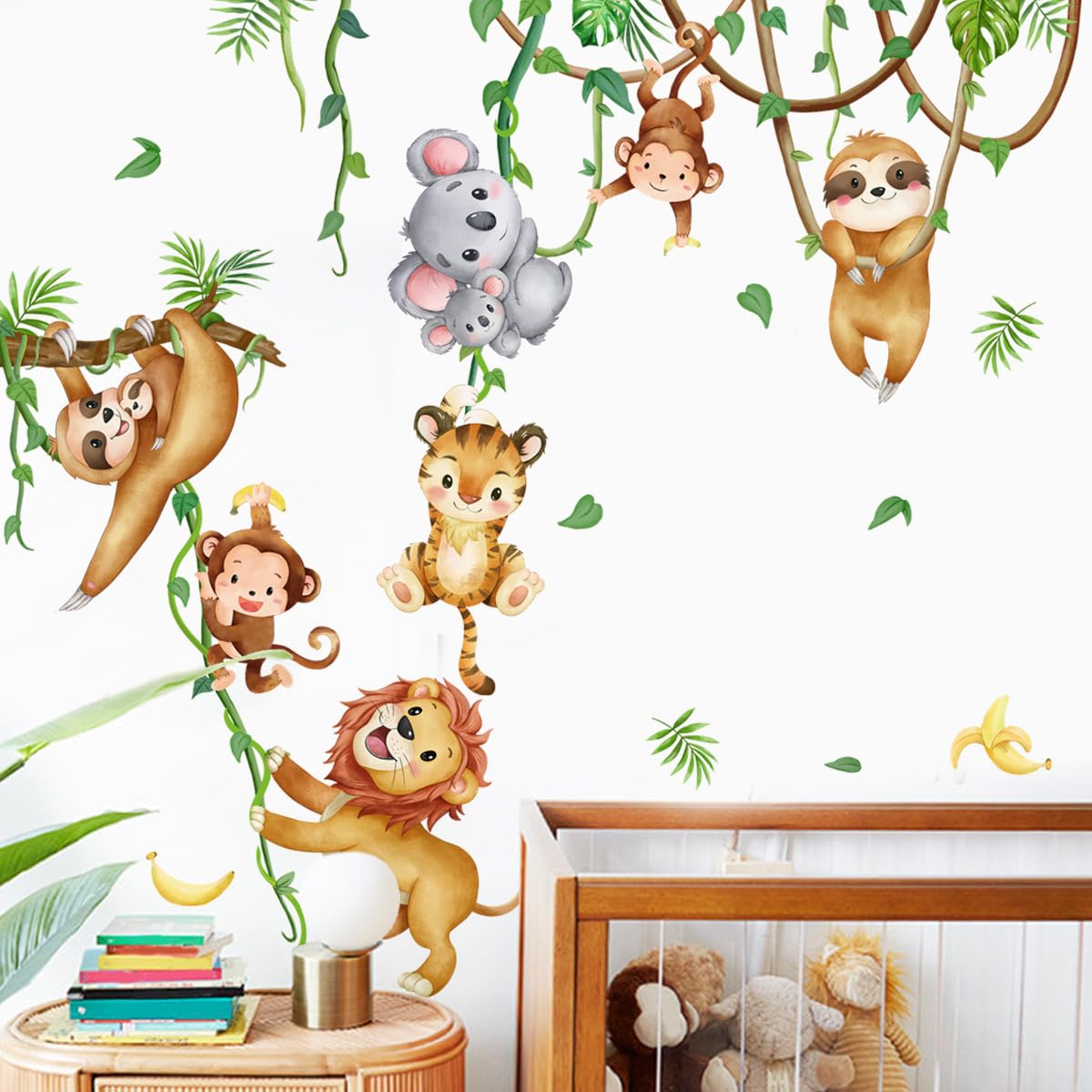 Purekay Wall Stickers Jungle Animals Vine Wall Stickers Koala Tigers Lions Monkeys Wall Decoration Children's Bedrooms Nursery Nursery Bedroom