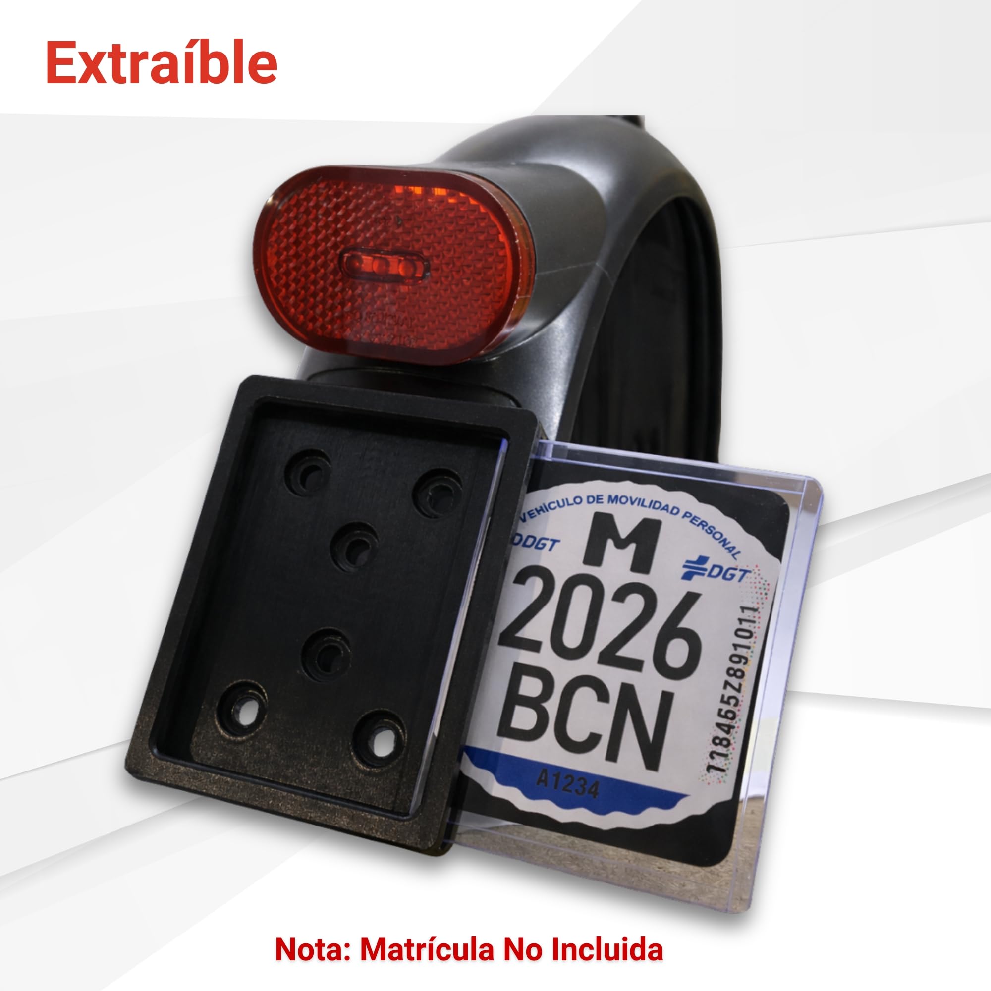 Portatarga per Monopattino Elettrico VMP, Supporto per Parafango con Fissaggio a Vite o Adesivo, Protezione Trasparente Rimovibile, Accessorio Resistente, Prodotto in Spagna
