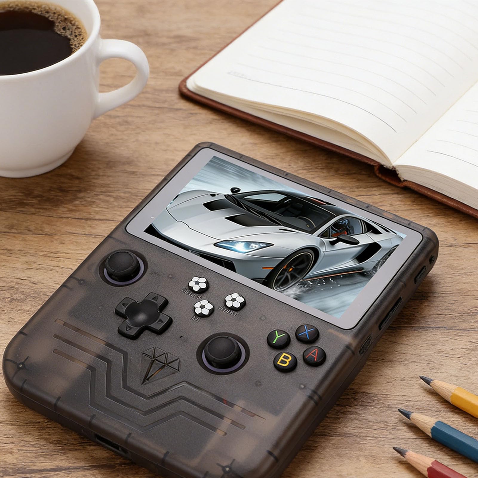 FAUOSWUK Console di Gioco Portatile con Schermo HD da 6 Pollici, Batteria da 6000 MAh, Doppi Joystick RGB, Giochi retrò Portatili da Viaggio (Grigio traslucido)