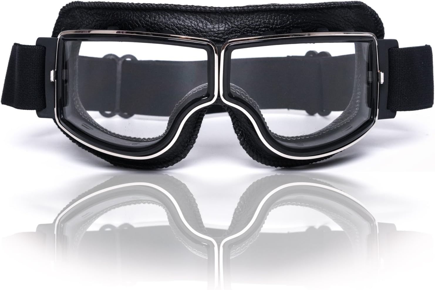 Eteanor Leather Vintage Aviator Goggles Retro Pilot Style Cafe Racer Motorcycle Goggle, Off-Road ATV Scooter Cruiser Touring Half Open Face Helmet Sports Glasses Snowboard Ski Snow Goggles
