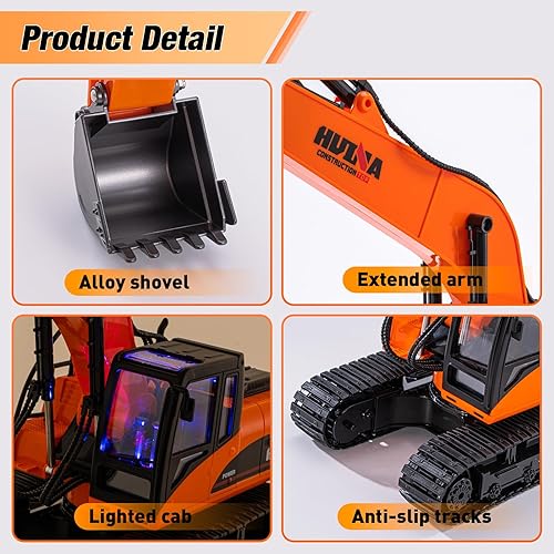 Miniatura 4 de Excavadora de brazo largo con control remoto, excavadora RC de 15 canales para niños, vehículo de juguetes de construcción con pala de metal y luz,