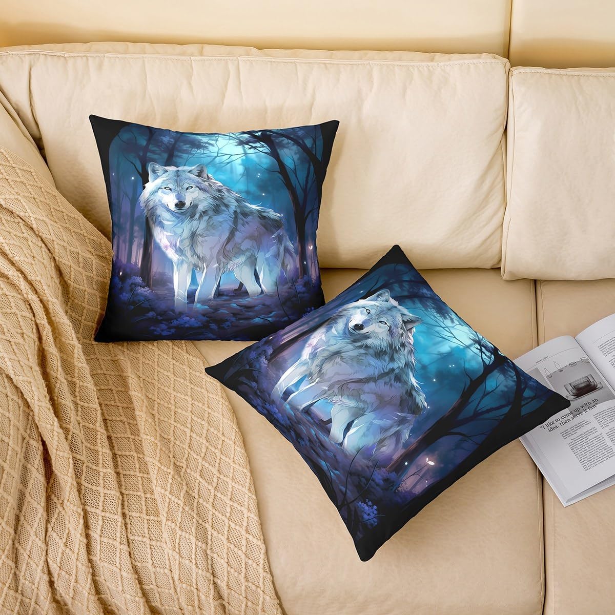 Erosebridal Teenager Adult Boys Wolf Throw Pillow Cover 24x24 Inch,3D White Wolf Cushion Cover,Galaxy Pillow Cover,Jungle Safari Animal Decorative Square Pillow Case Sofa,Bedroom Decor