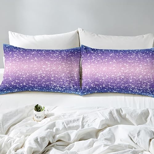 Miniatura 5 de Erosebridal Juego de ropa de cama de lentejuelas con purpurina y estrellas, sábanas de bolsillo profundo arcoíris y galaxia espacial, sábana bajera