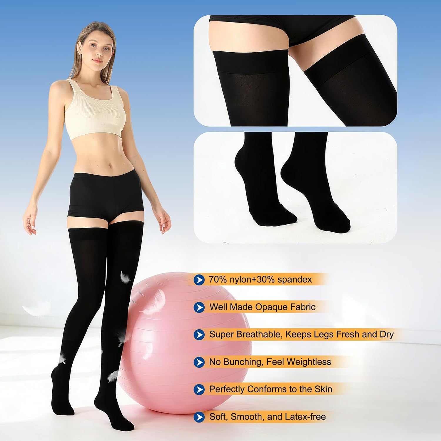 Thigh High Medical Compression Stockings For Women & Men,15-20 mmHg Thigh High Compression Socks,Firm Graduated Support Hose with Silicone Dot Band-Ideal For Athletic,Flight,Travel Use