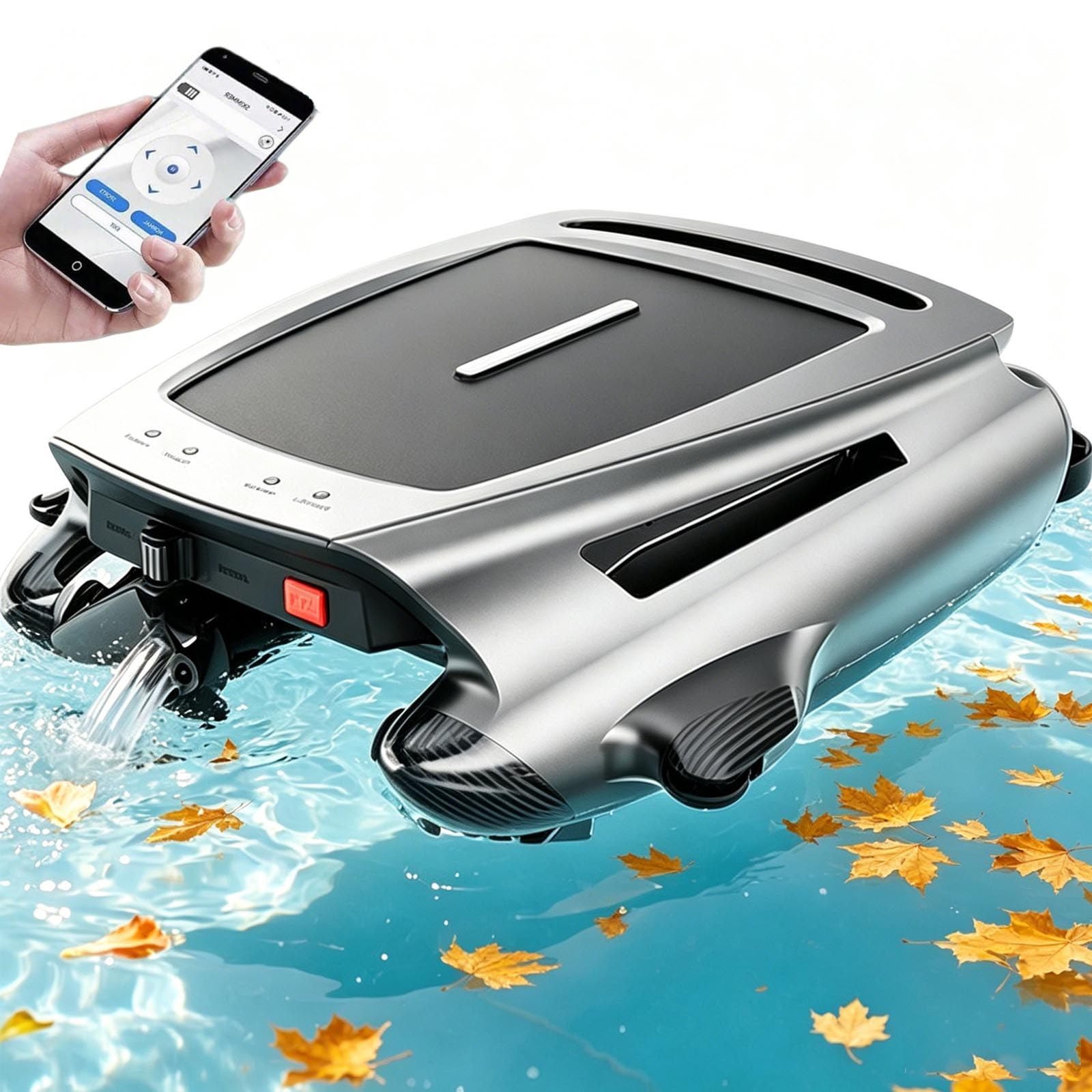 Solar Pool Skimmer Robot- Upgrade Dual Charging & App Control,Saltwater-Tolerant Brushless Motor,Smart Obstacle Avoidance,Automatic Cleaner-450μm Filter-200m² Coverage-3.8L Debris Basket Grey