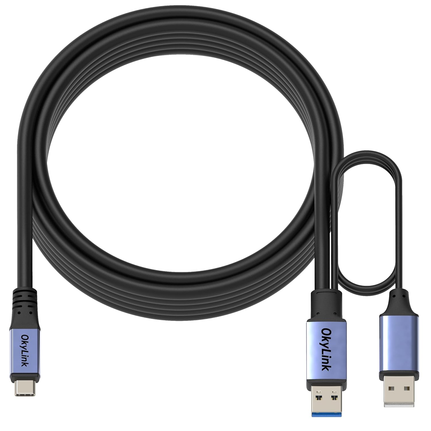 OkyLink Active USB 3.0/3.2 Gen1 A to C Data Cable 15ft/5M – High-Speed 5Gbps, Signal Booster, Optional Power, Long-Distance Data Cable for Webcam, VR, Portable Hard Drive, Docking Station, Printer