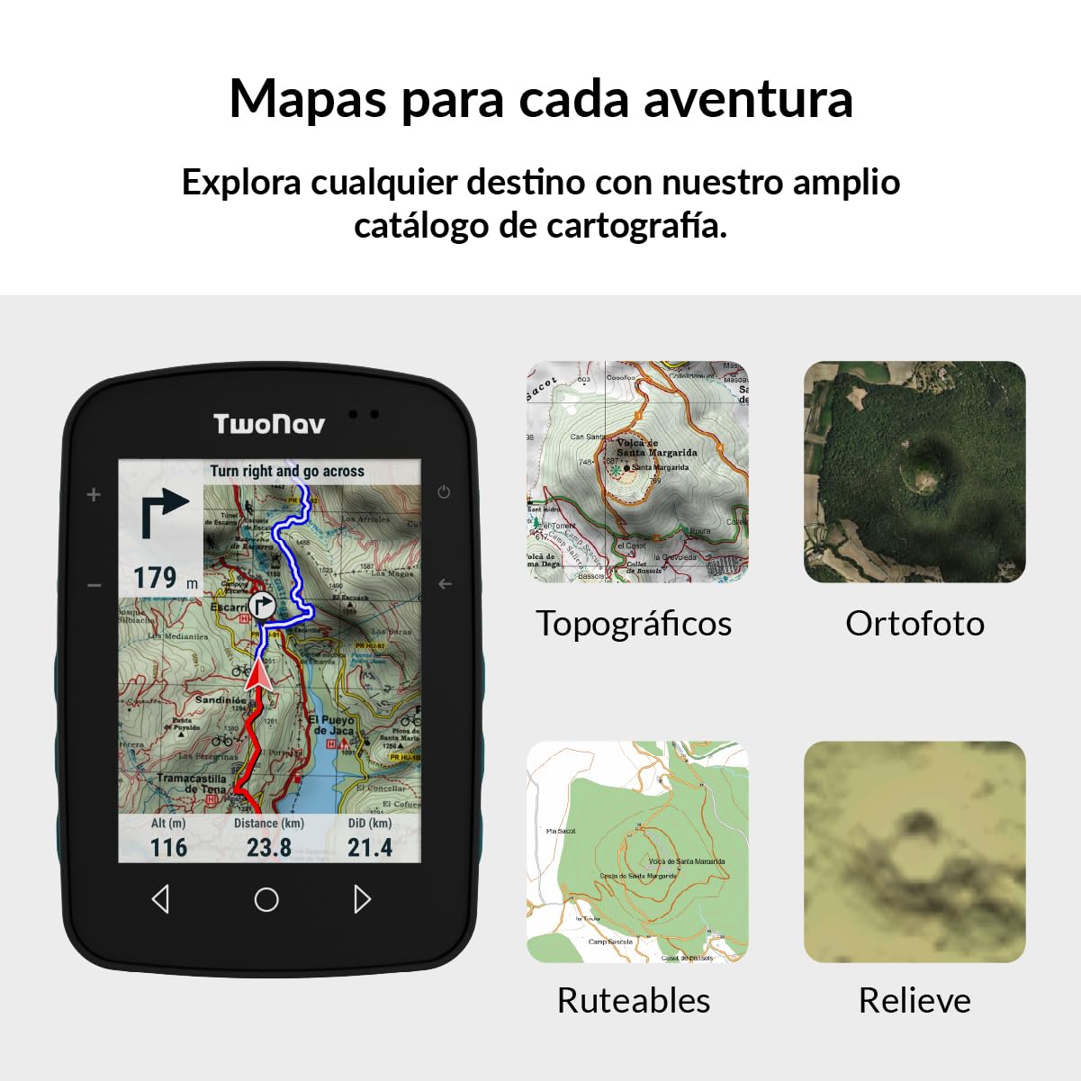 TwoNav Terra (64 GB) + Mapa Completo España IGN Topo 1:25.000 Instalado, GPS con Pantalla Amplia 3.7 Pulgadas para montaña, Senderismo, MTB, Bicicleta