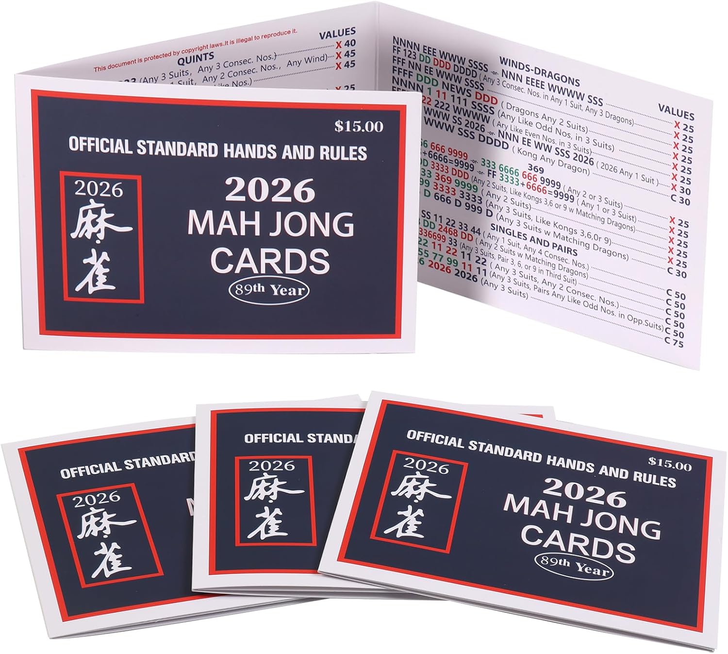 Mahjong Card 2026 Official Revision – 4PCS Large Print American Mah Jong Cards