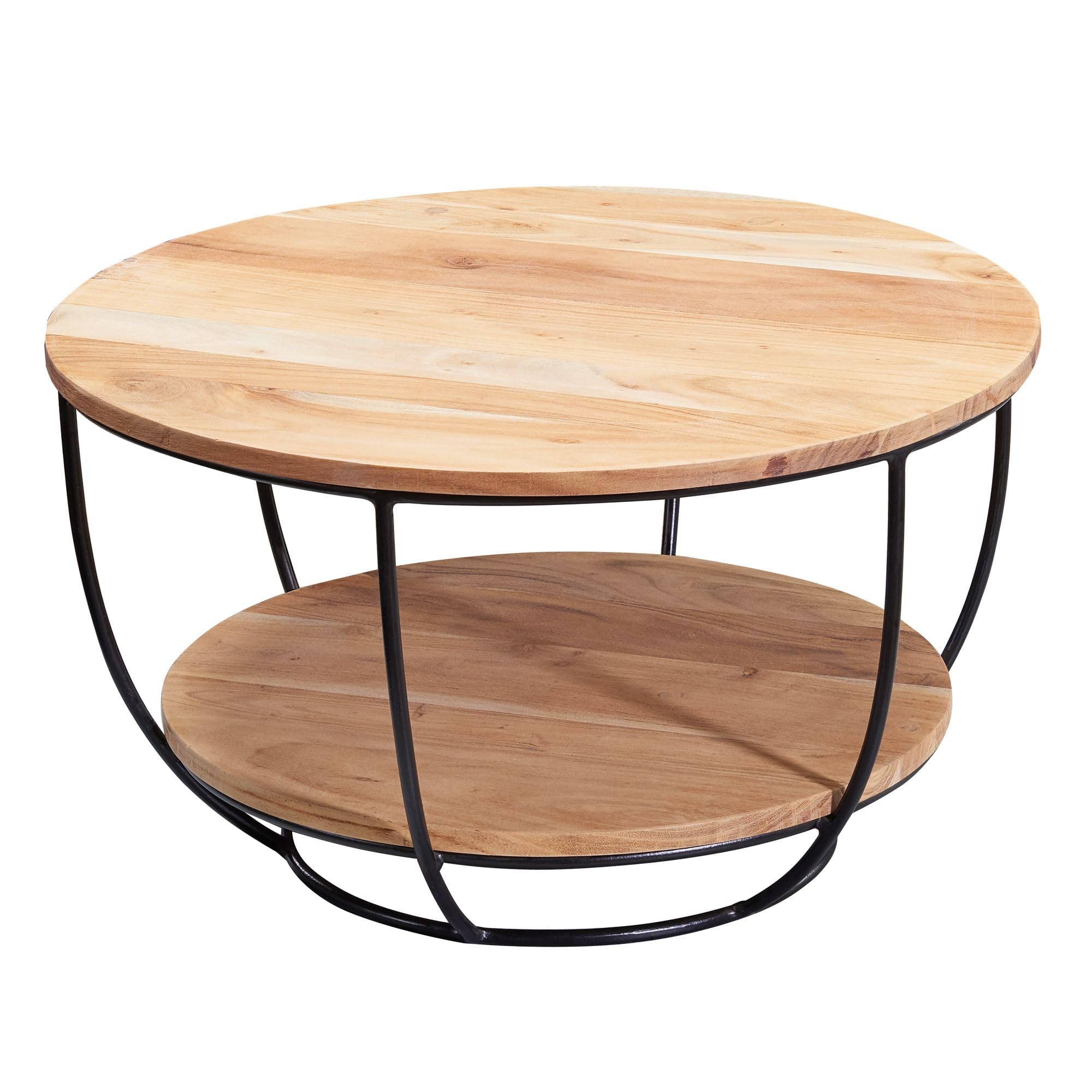 FineBuy Couchtisch Rund 60x60x34,5 cm Akazie Massivholz mit Ablage