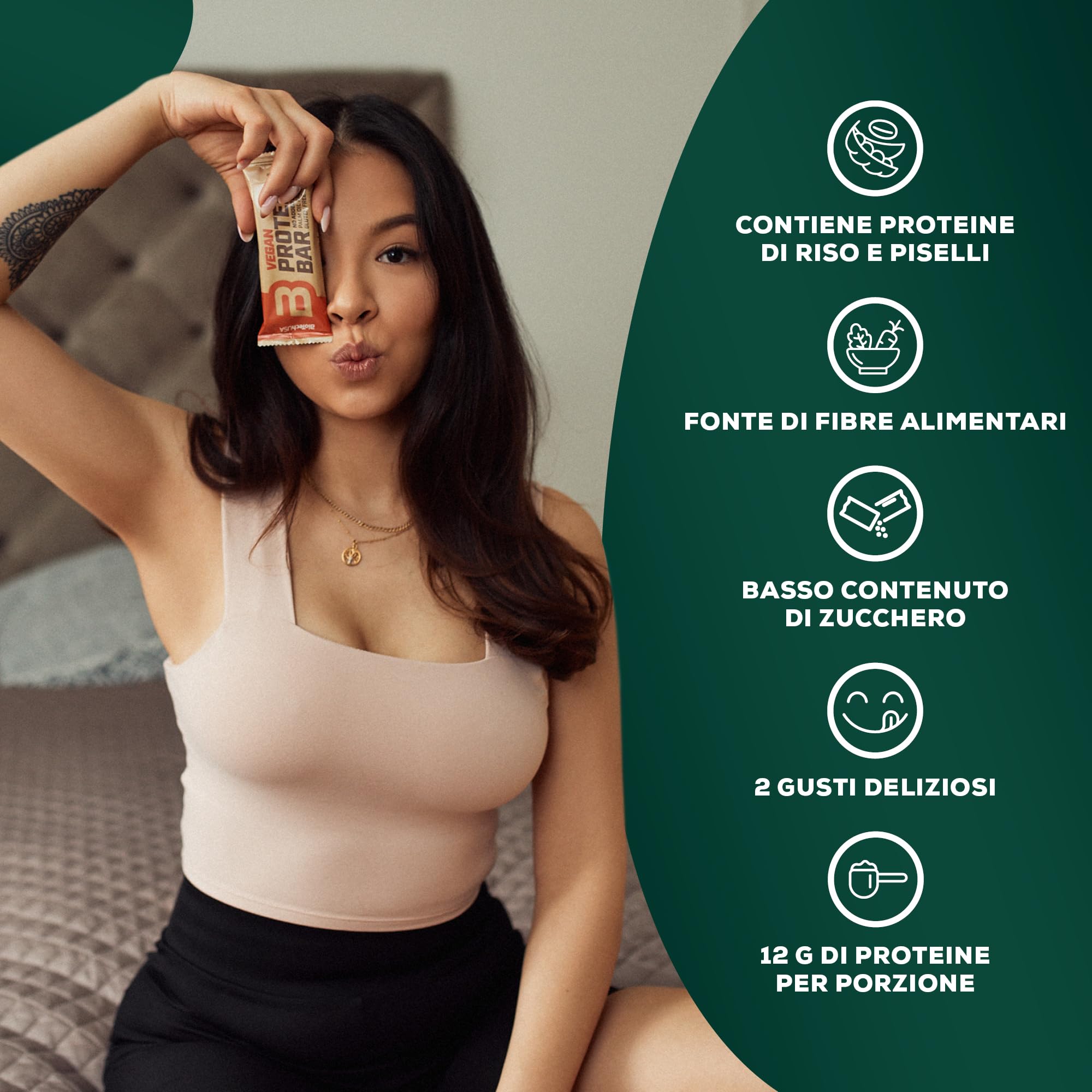 BioTechUSA Vegan Protein Bar | con proteine di riso e pisello | Barretta vegetale | fonte di fibre | povera di zuccheri | senza glutine e olio di palma | 20*50 g, Cioccolato