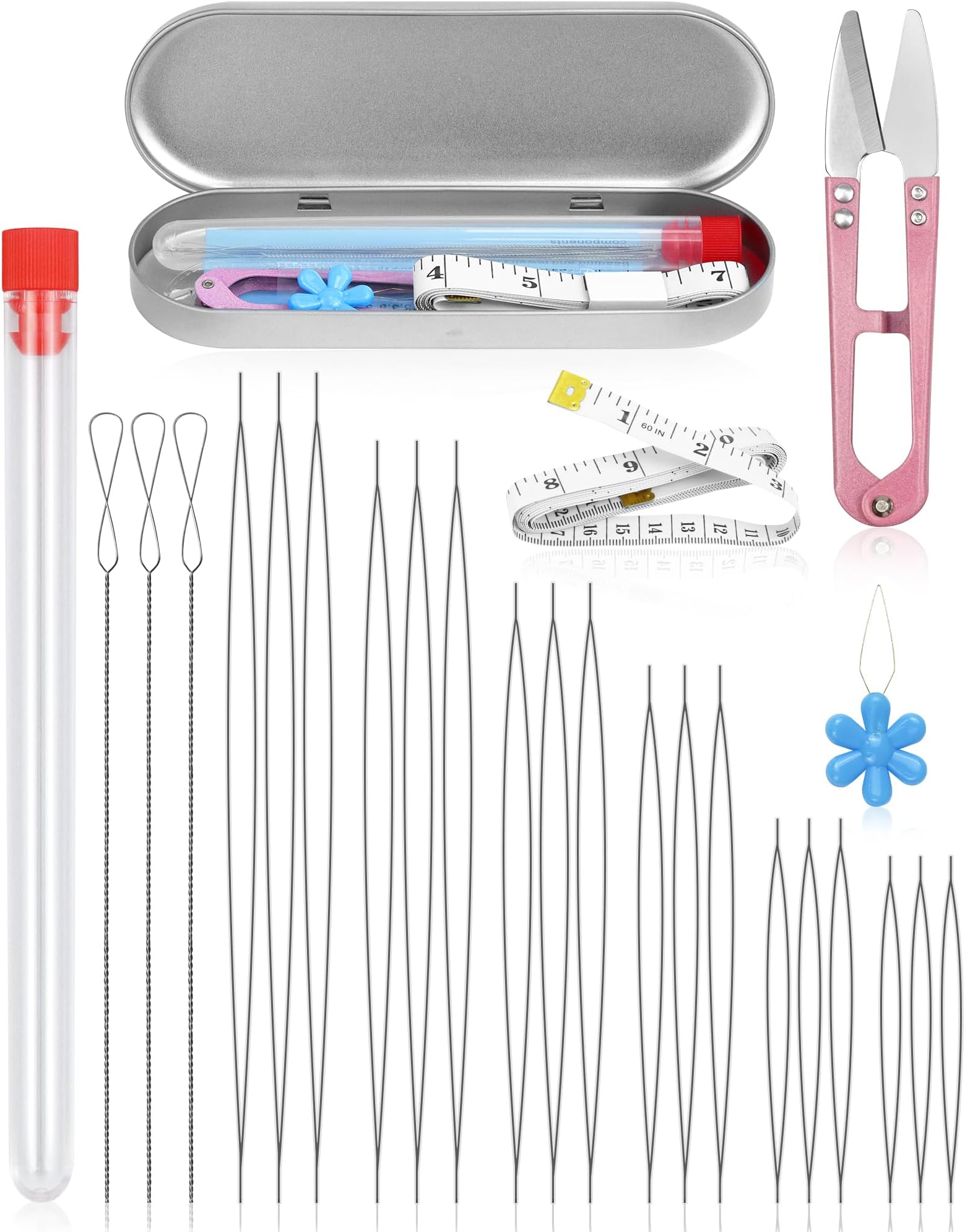 FIVEIZERO 21 Pieces Beading Needles Set, 6 Sizes Seed Beads Needles, Big Eye, Collapsible, Sliver Metal, Fine Point, For Jewelry Making, Decorating Clothing & Home Decor