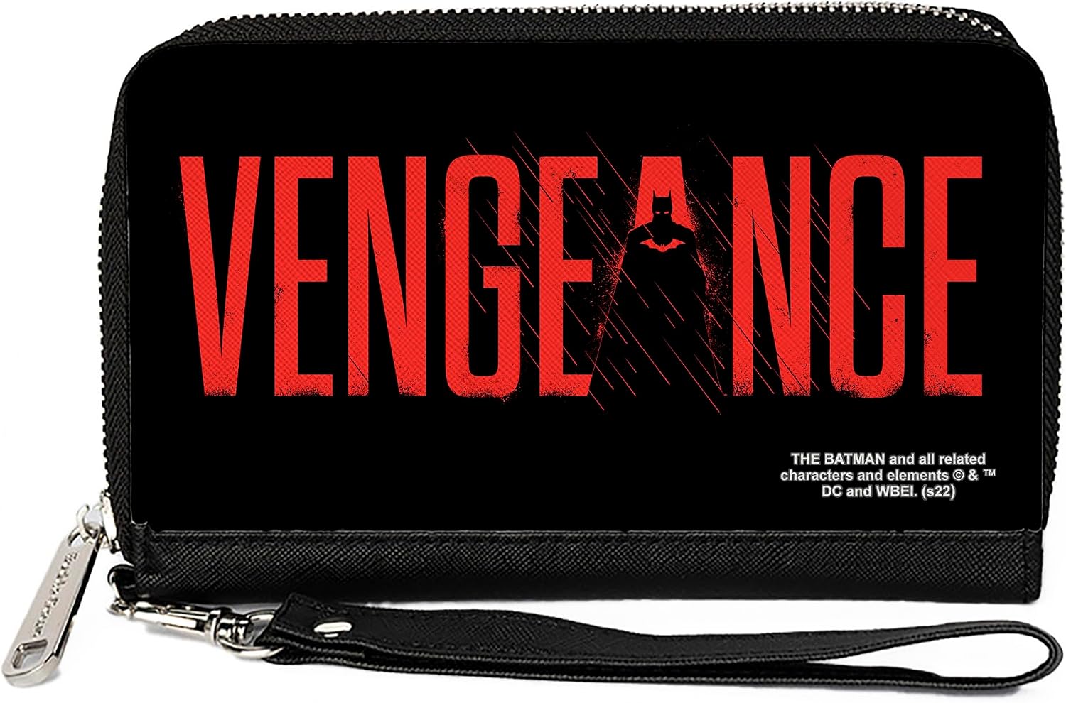PU Zip Around Wallet Rectangle The Batman Movie Vengeance Silhouette Black Red