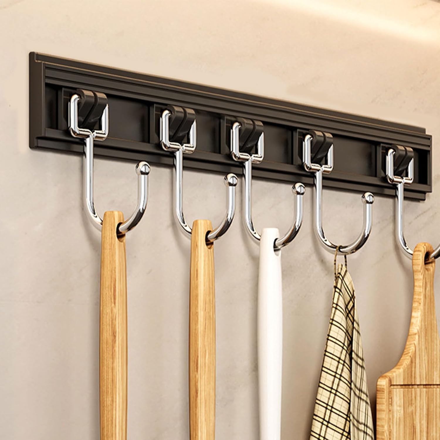 Dxcaicc Kitchen Sliding Hooks,Wall Mounted Hanging Utensil Holder Rack, Removable Storage Organizer with Hooks,Wall Mounted Hanger Hooks for Towel,Kitchen Tools,6Hooks