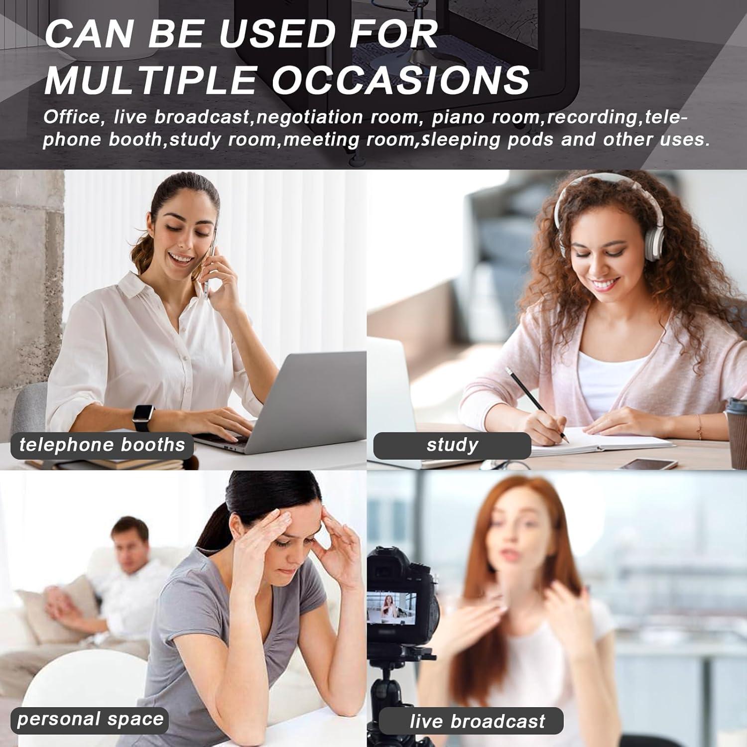 Office Sound Booth with Audio Privacy - Portable Soundproof Booth Includes Black Modern Design,Modern Room with Light,Fans, Socket Metal Frame for Telephone Booth (39.37IN)