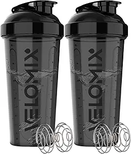 -2 Pack- 28 oz Protein Shaker Bottles for Protein Mixes - 2x Wire Whisk | Leak Proof Shaker Cups for Protein Shakes | Protein Shaker Bottle Pack | Shakers for Protein Shakes - 2xBlack