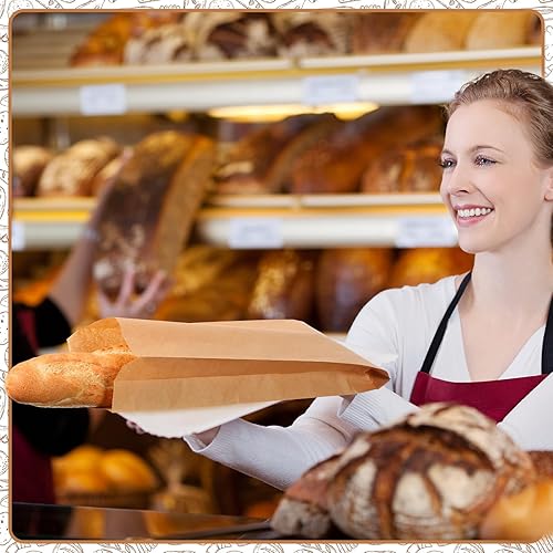 Miniatura 5 de Lincia 300 bolsas de pan de papel kraft, bolsas de vino de papel a granel para bolsas de pan caseras, sacos de almacenamiento de pan, bolsas largas