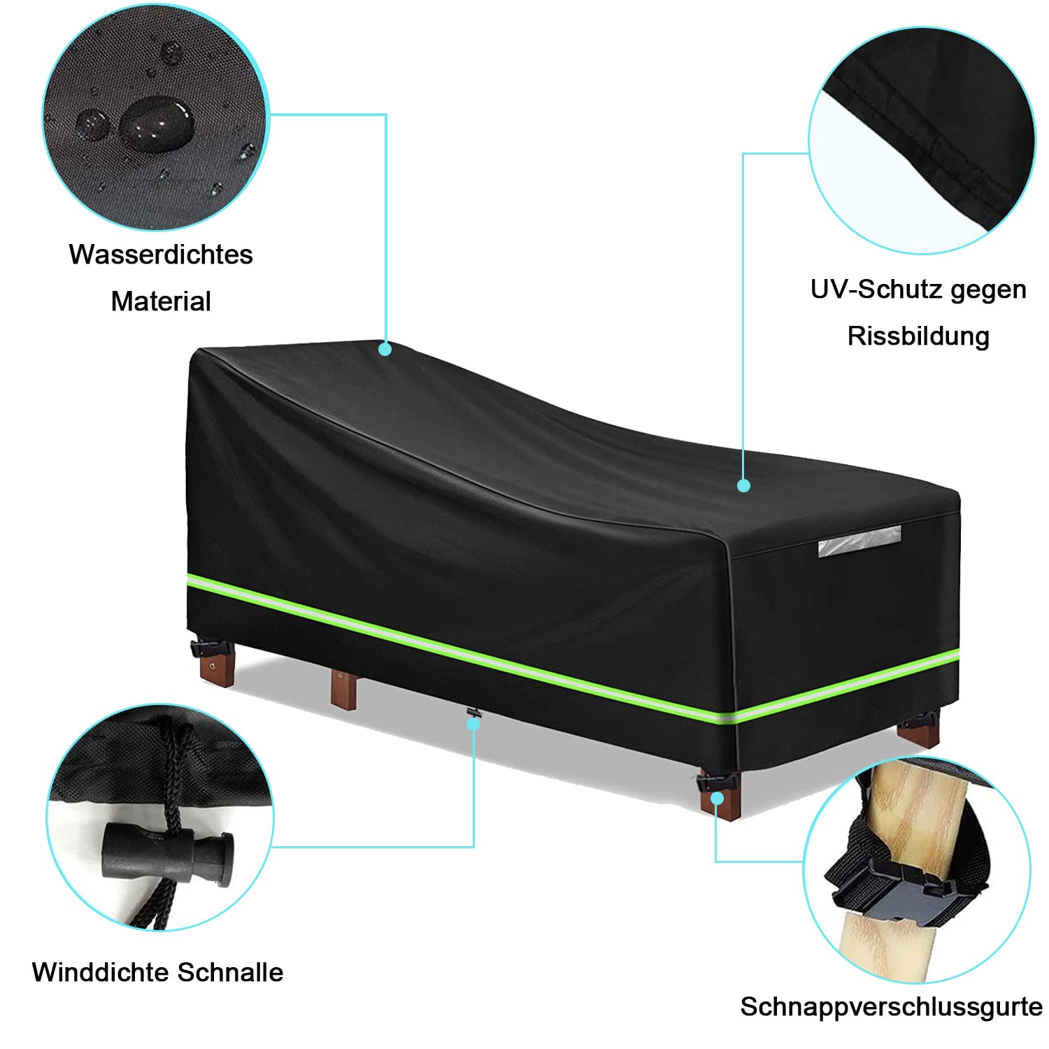 Pokrowiec ochronny na leżak ogrodowy, 2 sztuki, pokrowiec ochronny z 4 wiatroszczelnymi guzikami 210D Oxford, 200 x 75 x 40/70 cm, na leżak, leżak i leżak
