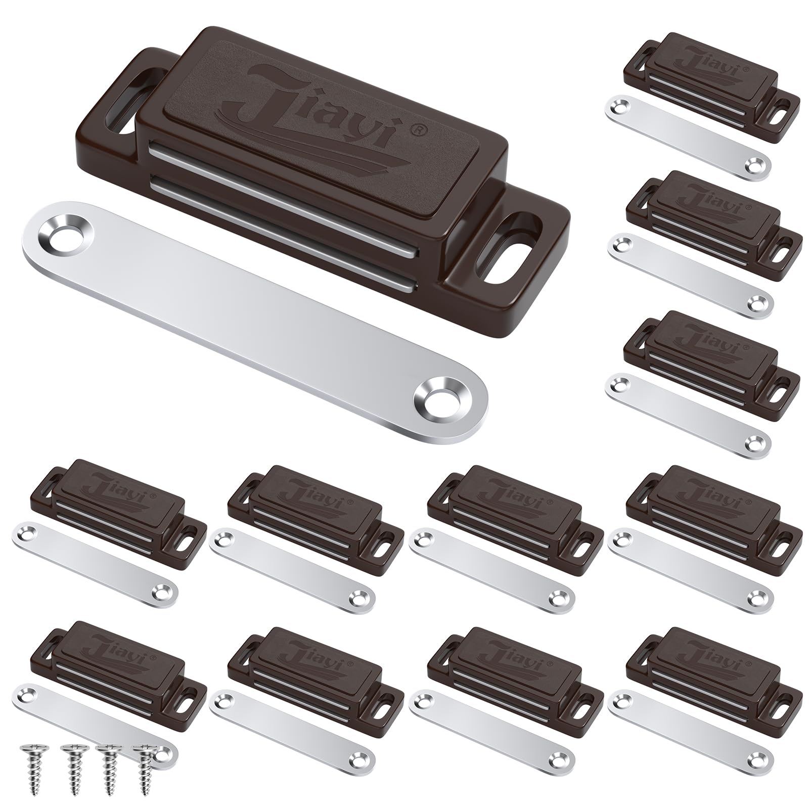 Cabinet Magnets Jiayi 12 Pack Plasticl Magnetic Door Catch Self Adhesive Internal Doors Closure Magnetic for Kitchen Wardrobe Closet Cabinet Door Drawer Latch Brown