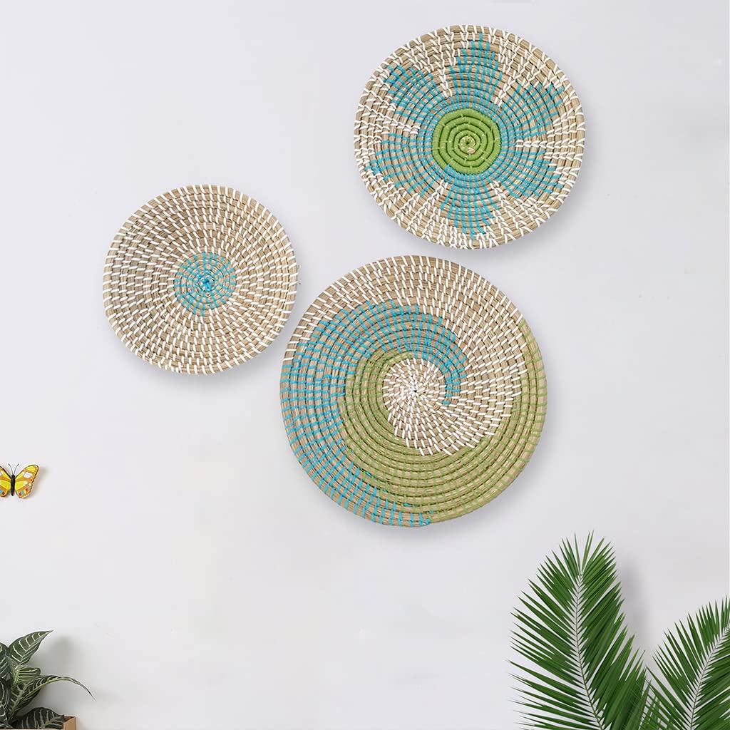 Kelisdi Decorazione da appendere alla parete piastre rotonde intrecciate 3 pezzi per ornamento creativo per la casa camera da letto soggiorno ufficio backg decorazione